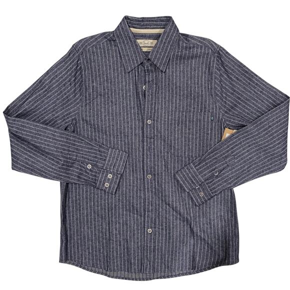 Purnell Santa Barbara Navy Striped Button-Down Cotton Shirt Size Large - Picture 4 of 9